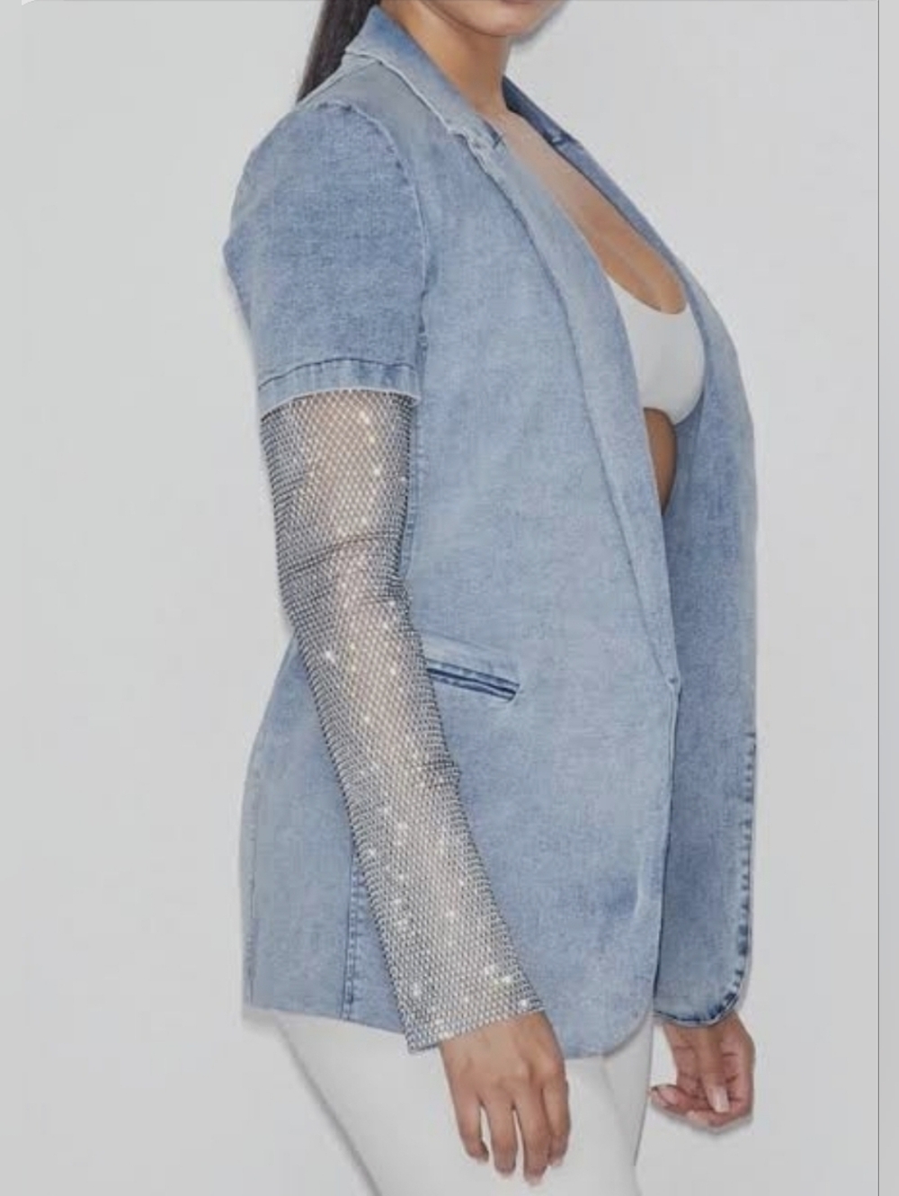 N1 Los Angeles Jean Blazer with Rhinestone Sleeves S. LARGE  Bling New No Tags